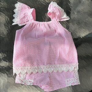 Rare Editions Pink and White Striped Seersucker Top and Shorts Set NEW Size 4